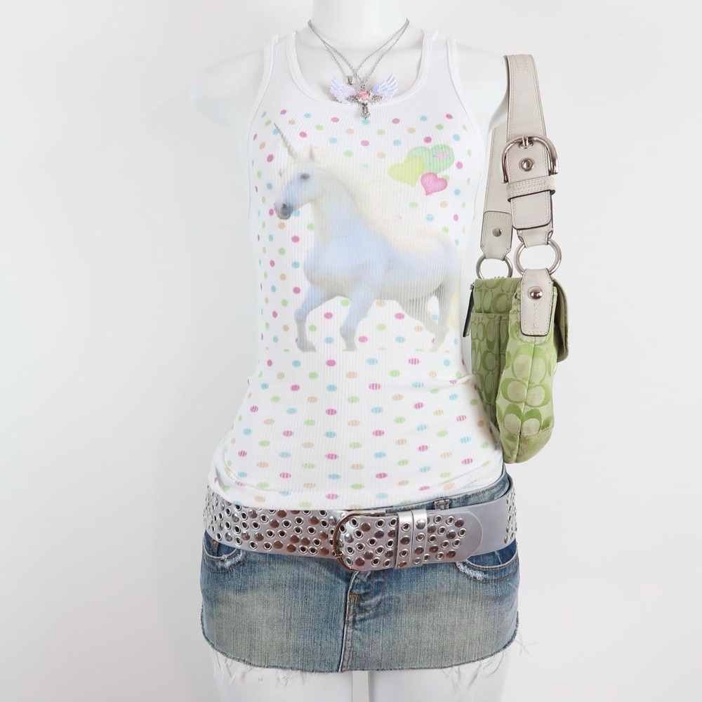 y2k unicorn polka dot tank | 2000s pastel unicorn graphic ribbed top